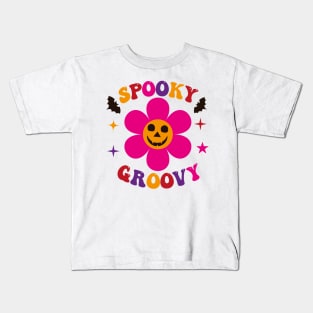 Spooky Groovy Halloween Flower Kids T-Shirt